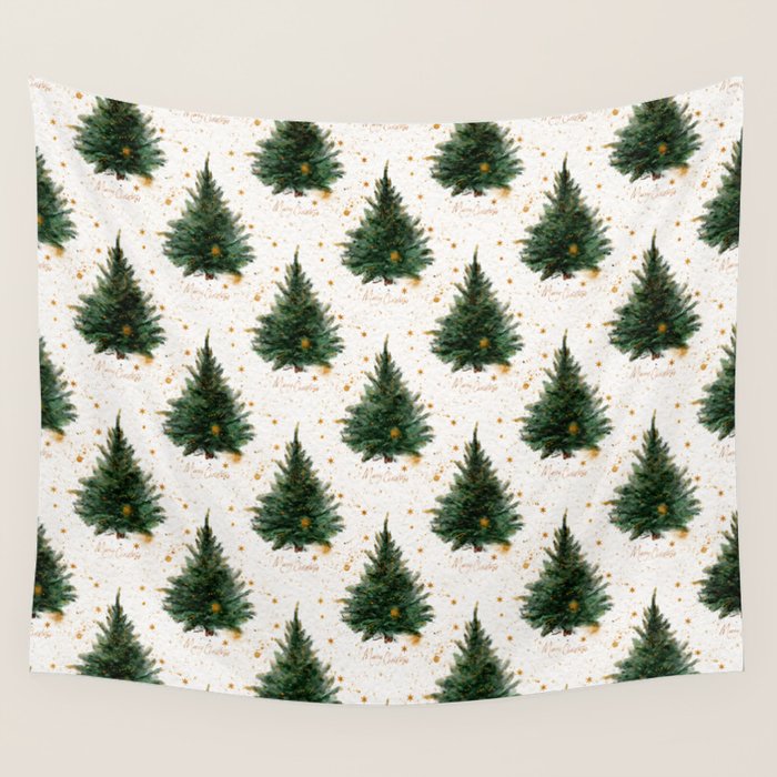 Vintage Merry Christmas Tree  Wall Tapestry Gallery Image 1