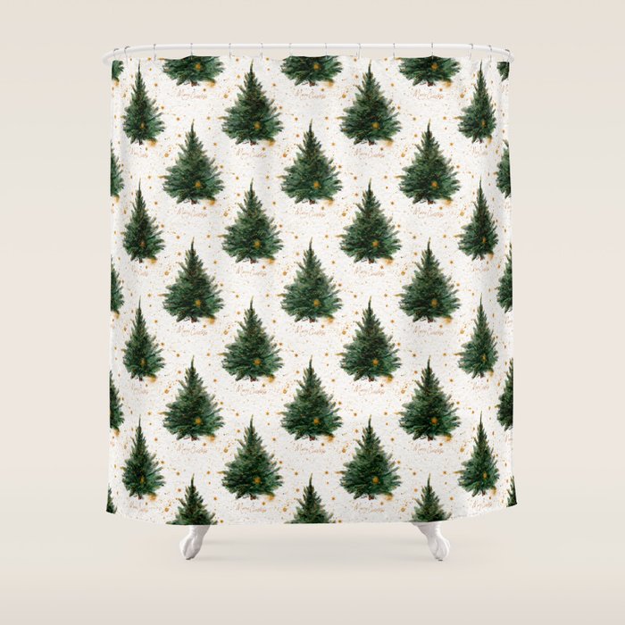 Vintage Merry Christmas Tree  Shower Curtain Gallery Image 1