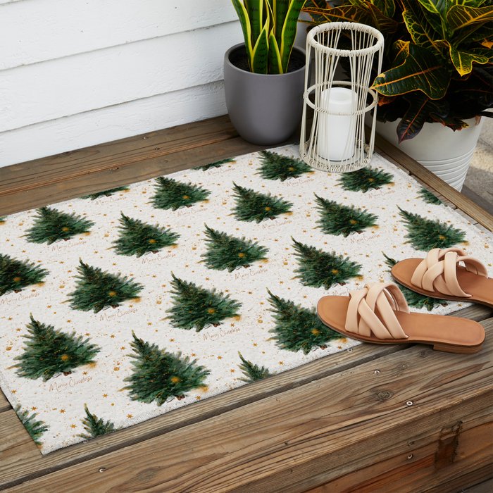Vintage Merry Christmas Tree  Outdoor Rug Gallery Image 2