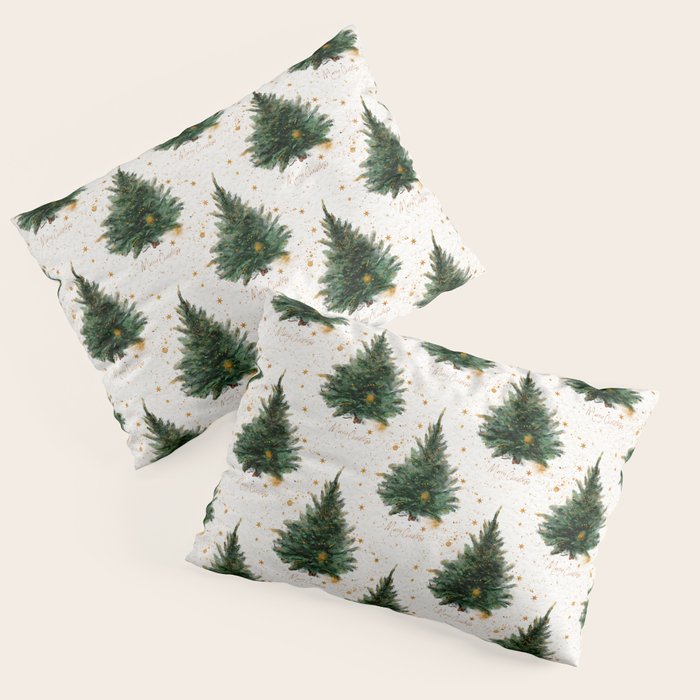 Vintage Merry Christmas Tree  Pillow Sham Gallery Image 1