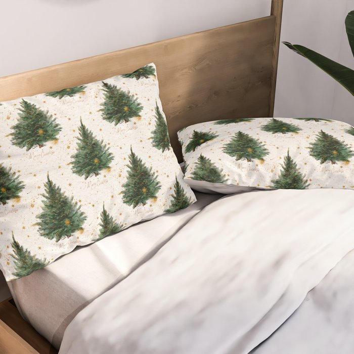 Vintage Merry Christmas Tree  Pillow Sham Gallery Image 2
