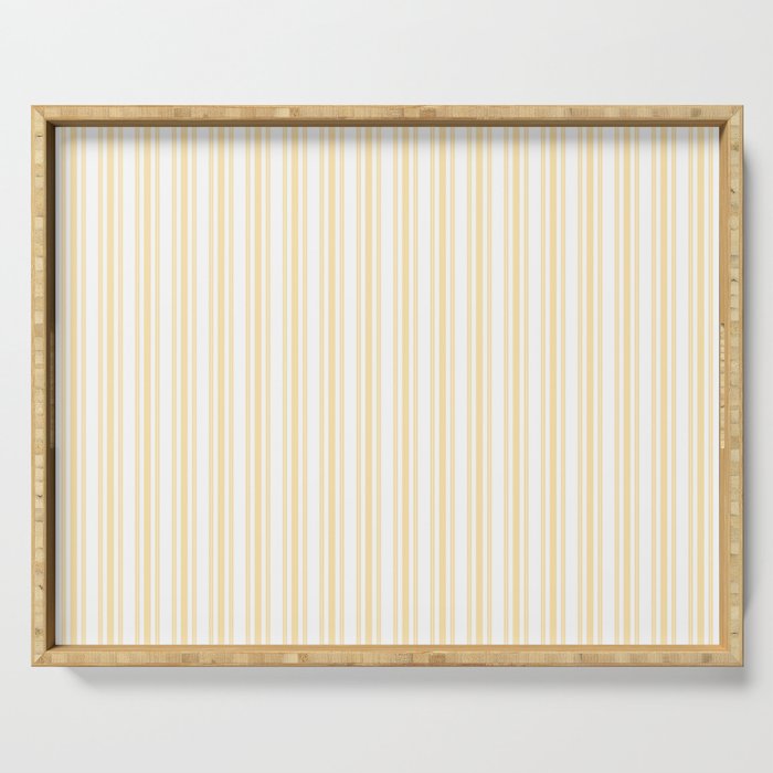 Trendy Large Buttercup Yellow Pastel Butter French Mattress Ticking Double Stripes Serving Tray Gallery Image 1