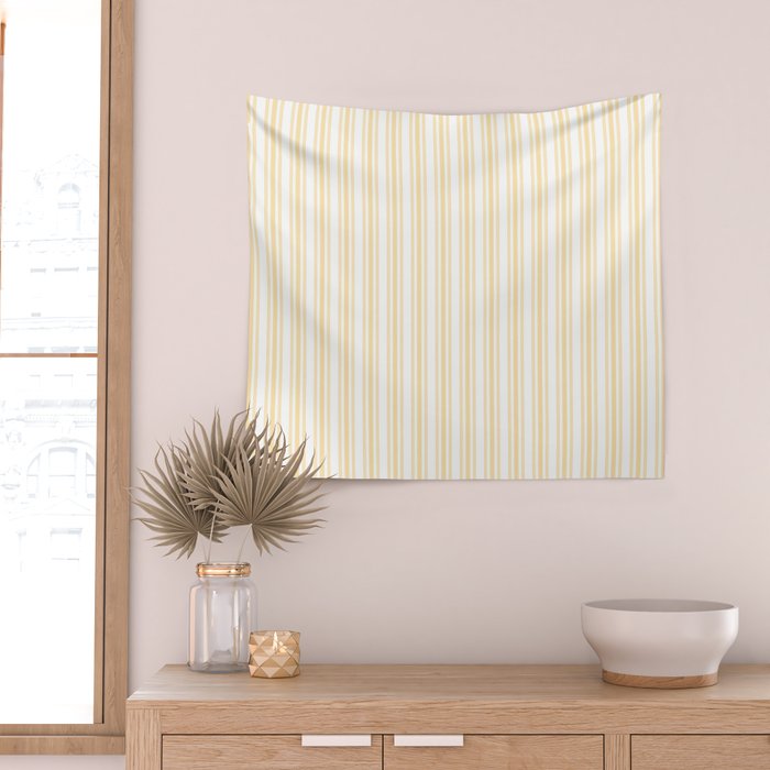 Trendy Large Buttercup Yellow Pastel Butter French Mattress Ticking Double Stripes Wall Tapestry Gallery Image 2