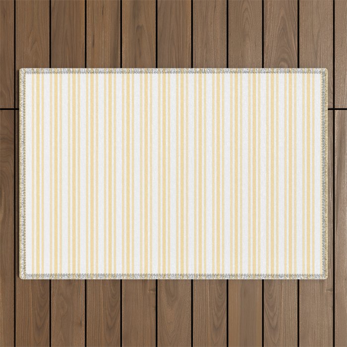 Trendy Large Buttercup Yellow Pastel Butter French Mattress Ticking Double Stripes Outdoor Rug Gallery Image 1