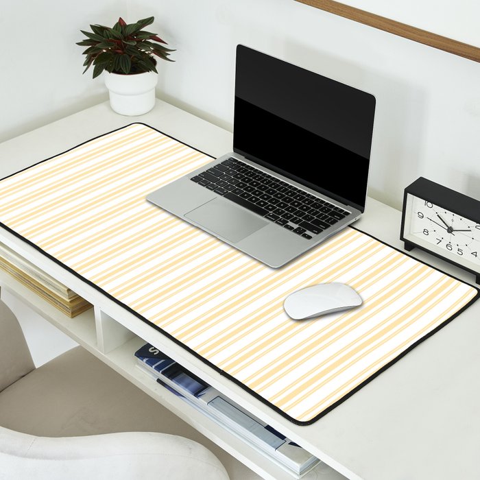 Trendy Large Buttercup Yellow Pastel Butter French Mattress Ticking Double Stripes Desk Mat Gallery Image 2