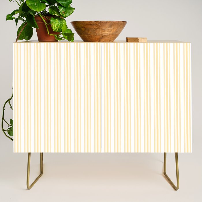 Trendy Large Buttercup Yellow Pastel Butter French Mattress Ticking Double Stripes Credenza Gallery Image 1