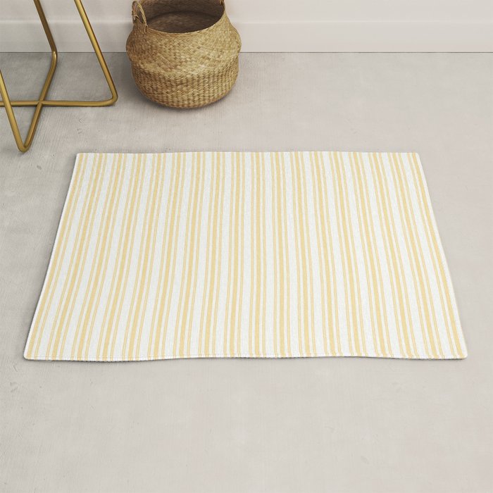 Trendy Large Buttercup Yellow Pastel Butter French Mattress Ticking Double Stripes Rug Gallery Image 1