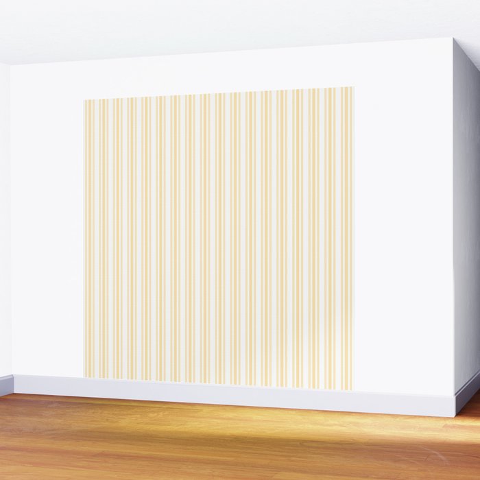 Trendy Large Buttercup Yellow Pastel Butter French Mattress Ticking Double Stripes Wall Mural Gallery Image 2