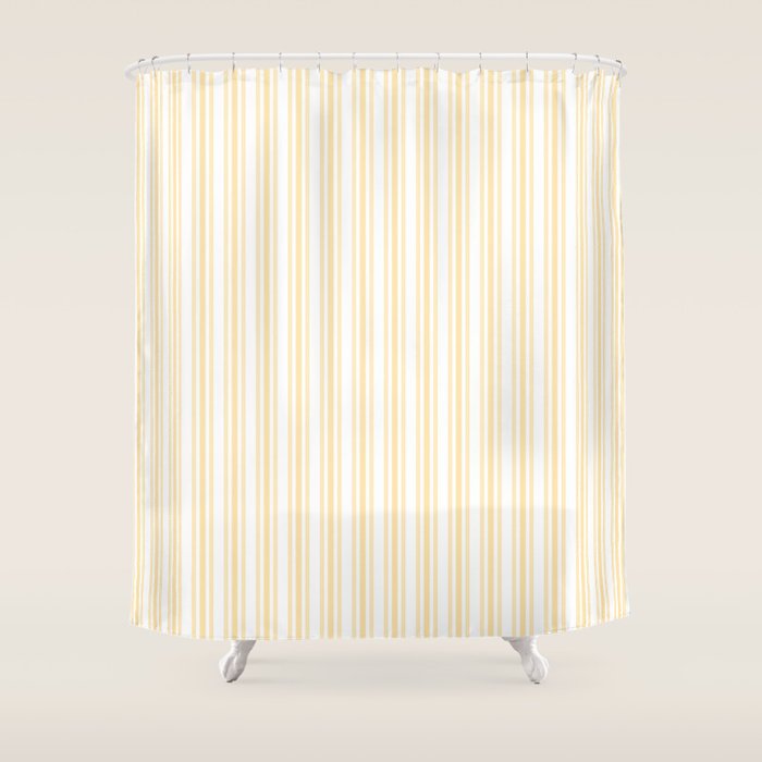 Trendy Large Buttercup Yellow Pastel Butter French Mattress Ticking Double Stripes Shower Curtain Gallery Image 1