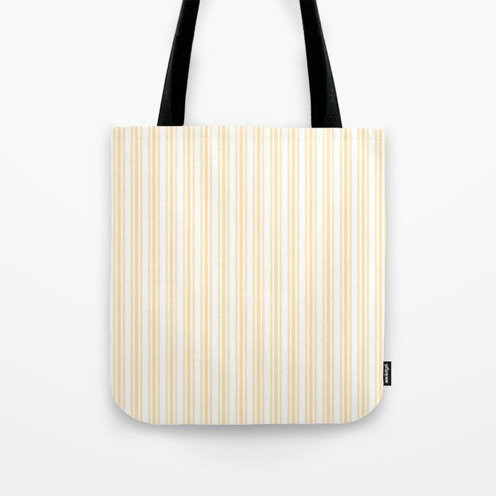 Trendy Large Buttercup Yellow Pastel Butter French Mattress Ticking Double Stripes Tote Bag Gallery Image 1