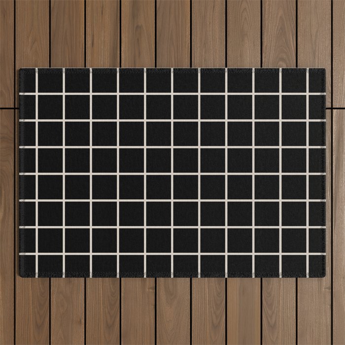 Grid Pattern Black and Linen White Outdoor Rug Gallery Image 1