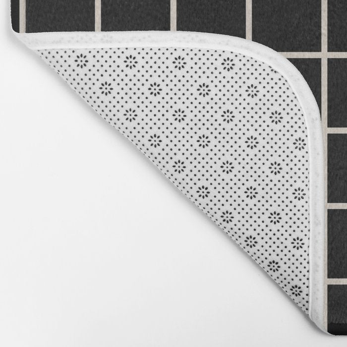 Grid Pattern Black and Linen White Bath Mat Gallery Image 2