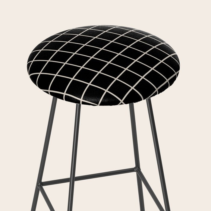 Grid Pattern Black and Linen White Stool Gallery Image 2