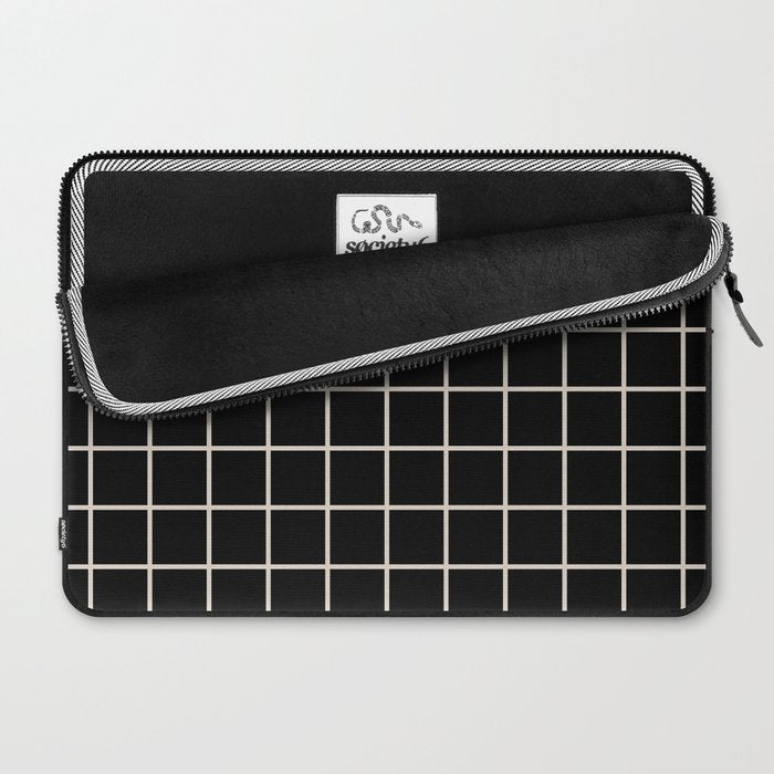Grid Pattern Black and Linen White Laptop Sleeve Gallery Image 2