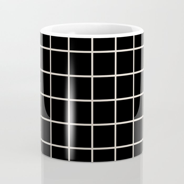 Grid Pattern Black and Linen White Coffee Mug Gallery Image 4
