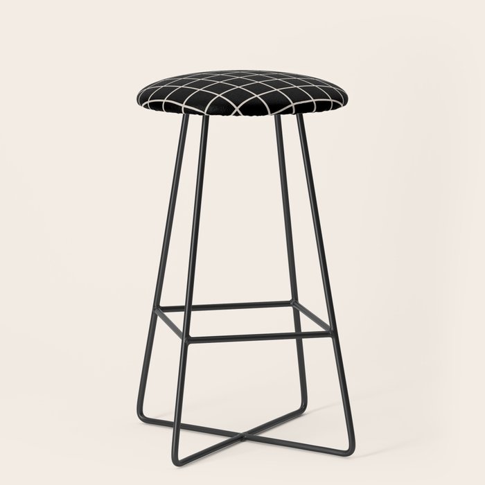 Grid Pattern Black and Linen White Stool Gallery Image 1