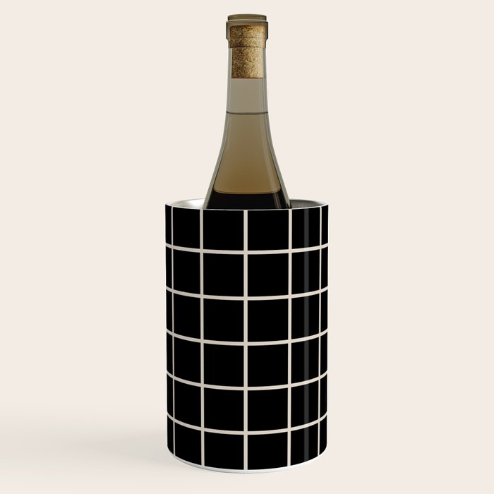 Grid Pattern Black and Linen White Wine Chiller Gallery Image 1