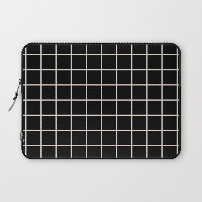 Grid Pattern Black and Linen White Laptop Sleeve Gallery Image 1
