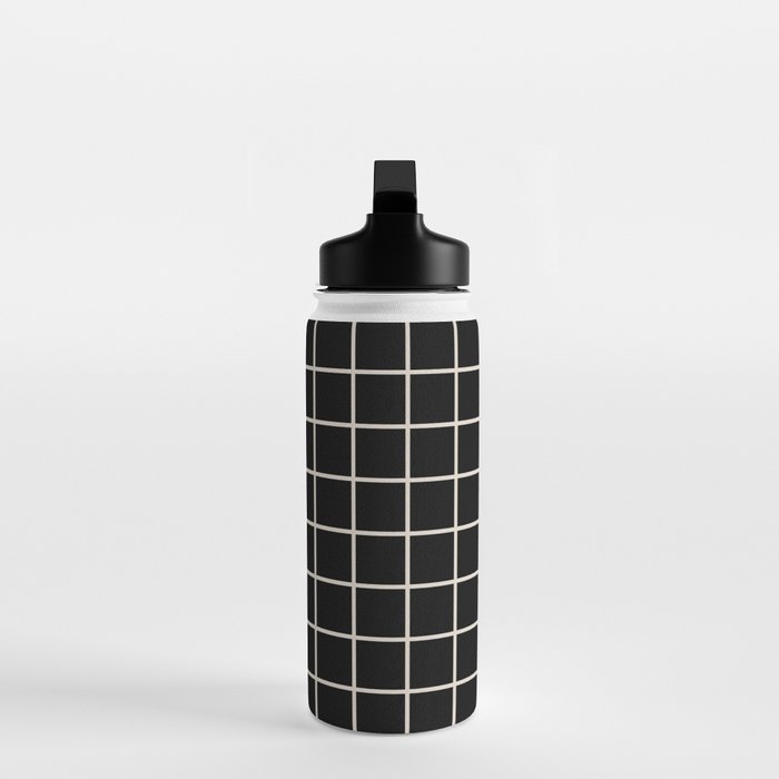 Grid Pattern Black and Linen White Water Bottle Gallery Image 3