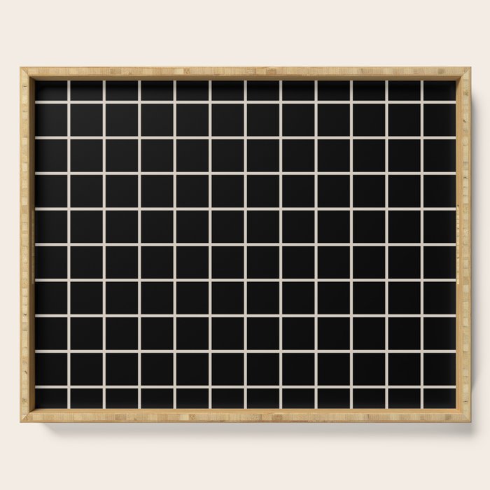 Grid Pattern Black and Linen White Serving Tray Gallery Image 1