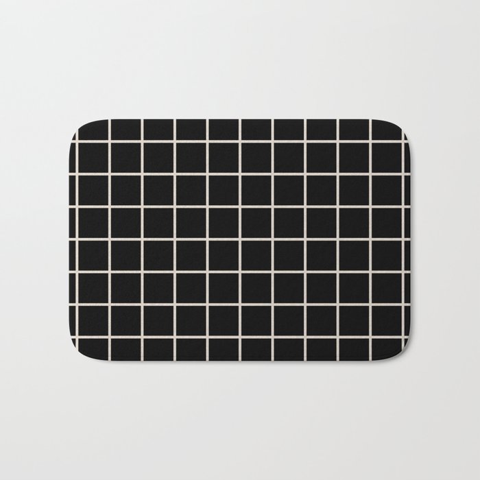 Grid Pattern Black and Linen White Bath Mat Gallery Image 1
