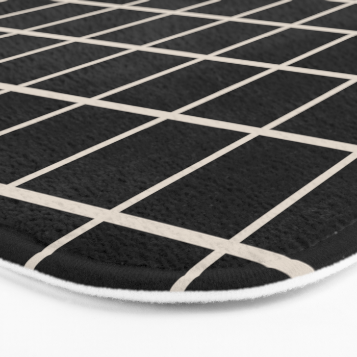Grid Pattern Black and Linen White Bath Mat Gallery Image 3