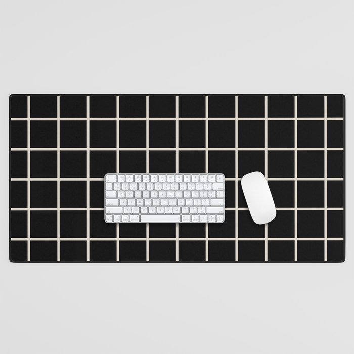Grid Pattern Black and Linen White Desk Mat Gallery Image 1