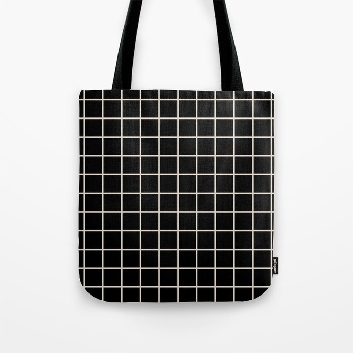 Grid Pattern Black and Linen White Tote Bag Gallery Image 1