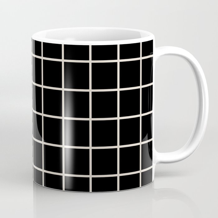 Grid Pattern Black and Linen White Coffee Mug Gallery Image 1