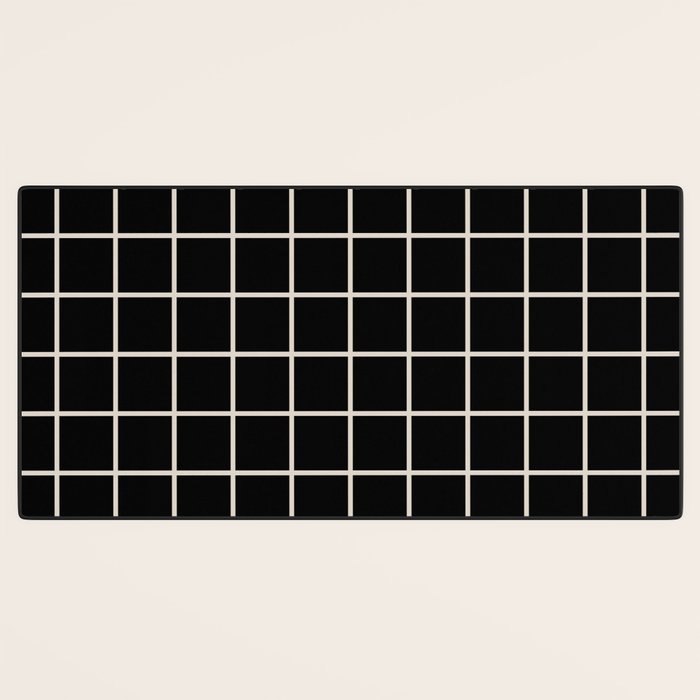 Grid Pattern Black and Linen White Desk Mat Gallery Image 3