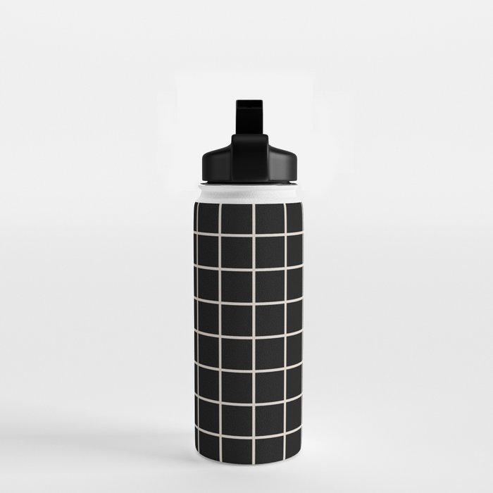 Grid Pattern Black and Linen White Water Bottle Gallery Image 2