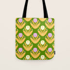 Happy White and Purple Dahlias Pattern - Green Tote Bag Gallery Image 1