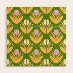 Happy White and Purple Dahlias Pattern - Green Wood Wall Art Gallery Image 1