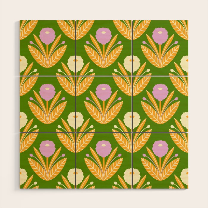 Happy White and Purple Dahlias Pattern - Green Wood Wall Art Gallery Image 1