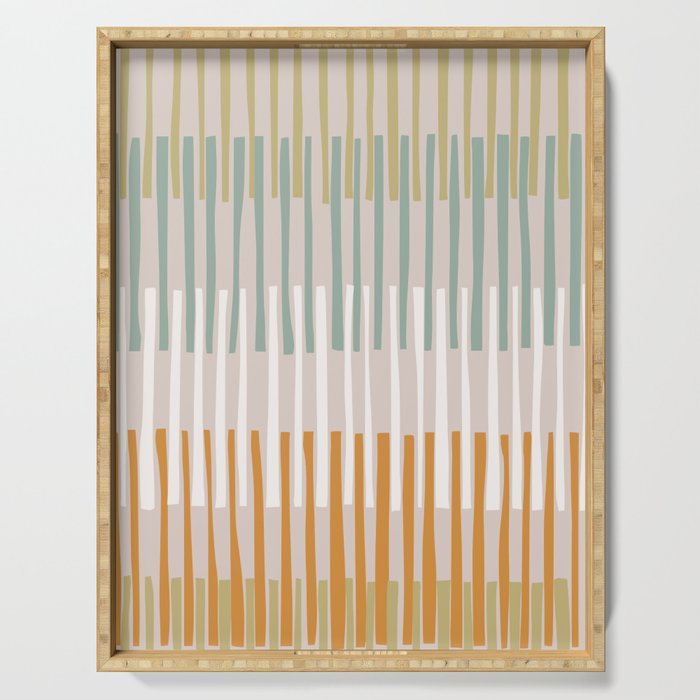 Block print geometrics stripes earthy Serving Tray Gallery Image 1