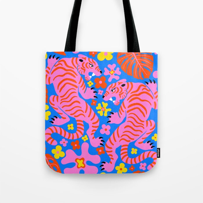 Pink Tigers and Flowers Tote Bag Gallery Image 1