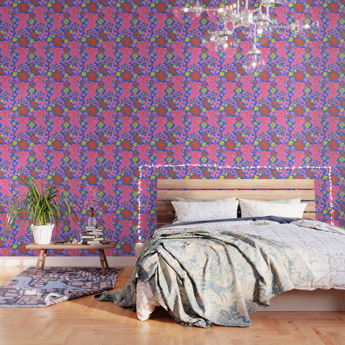 Pink Tigers and Flowers Wallpaper Gallery Image 1