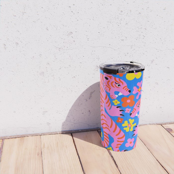 Pink Tigers and Flowers Travel Mug Gallery Image 4