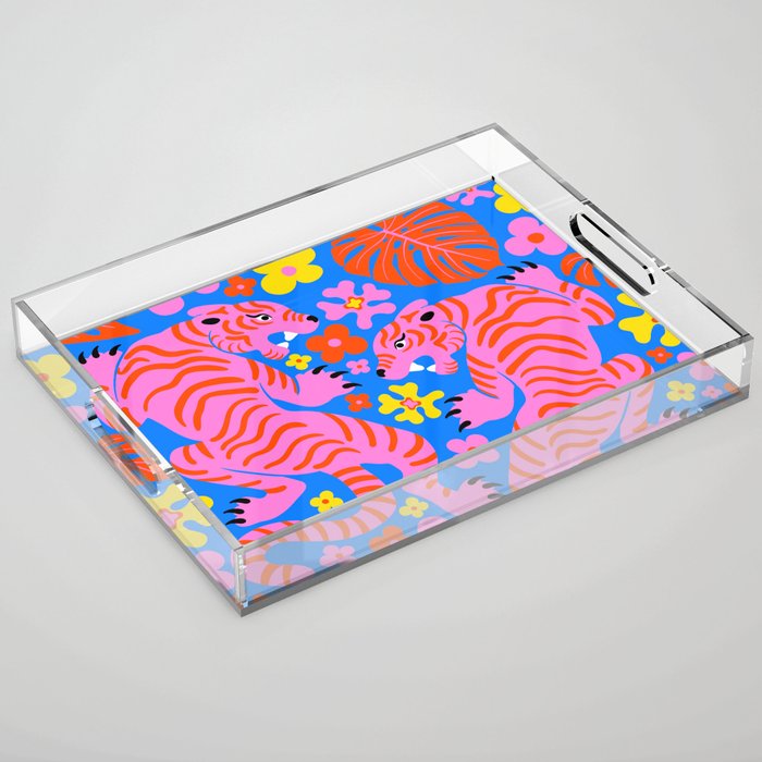 Pink Tigers and Flowers Acrylic Tray Gallery Image 1