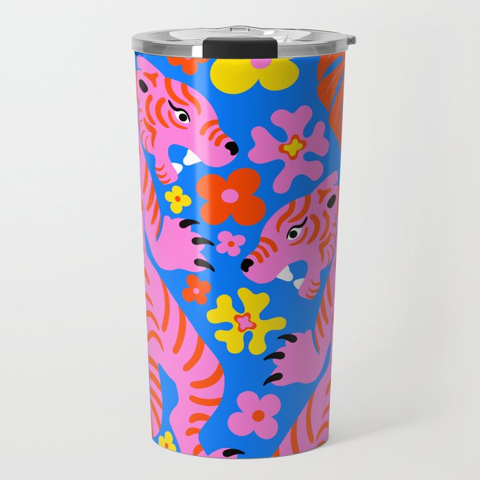 Pink Tigers and Flowers Travel Mug Gallery Image 1