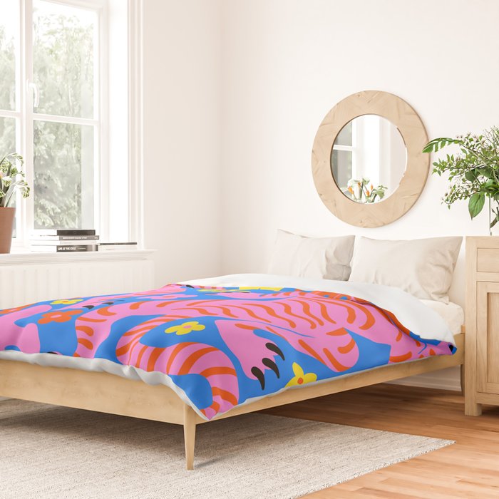 Pink Tigers and Flowers Duvet Cover Gallery Image 2