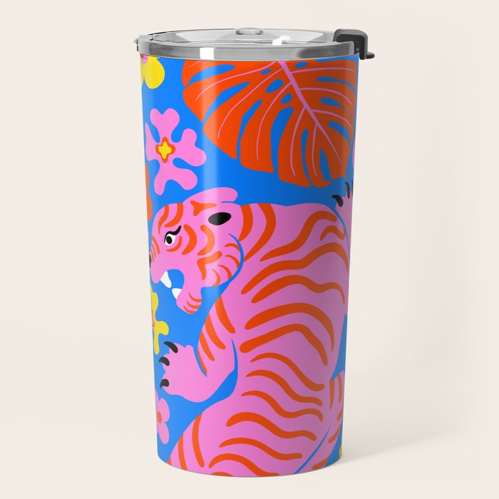 Pink Tigers and Flowers Travel Mug Gallery Image 2
