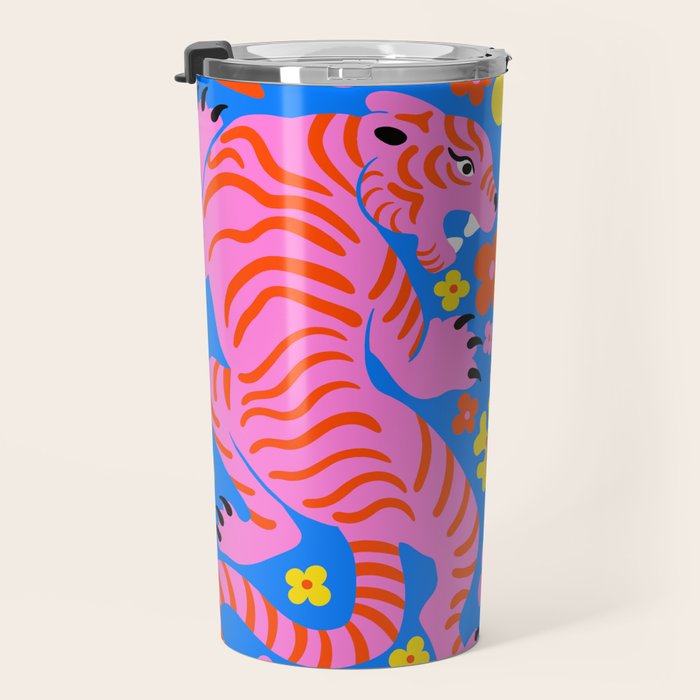Pink Tigers and Flowers Travel Mug Gallery Image 3