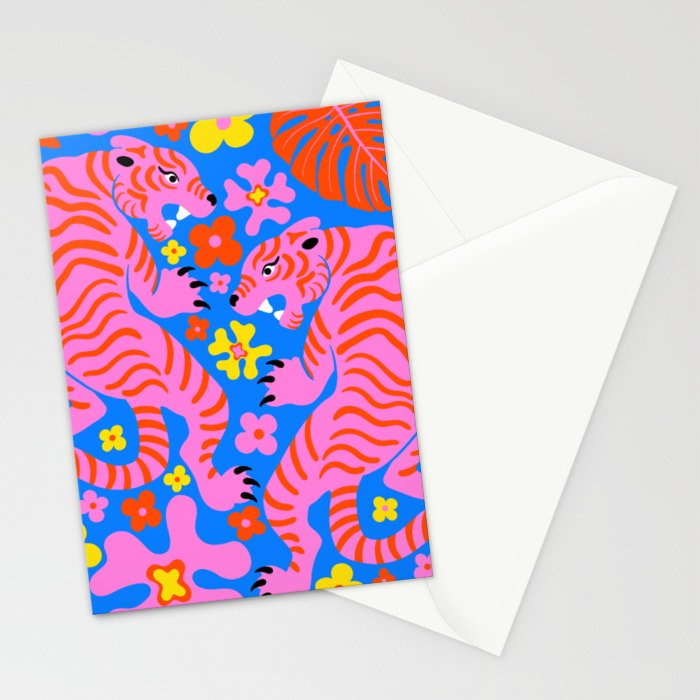 Pink Tigers and Flowers Stationery Card Gallery Image 2