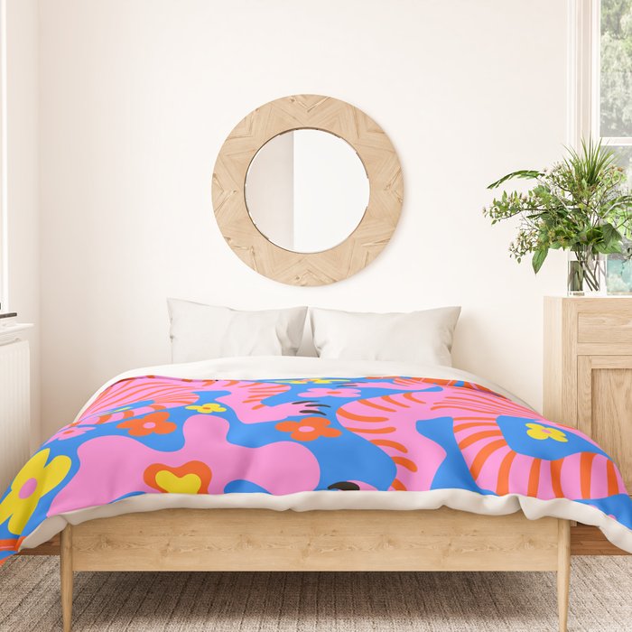 Pink Tigers and Flowers Duvet Cover Gallery Image 3