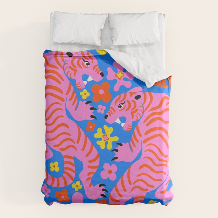Pink Tigers and Flowers Duvet Cover Gallery Image 6