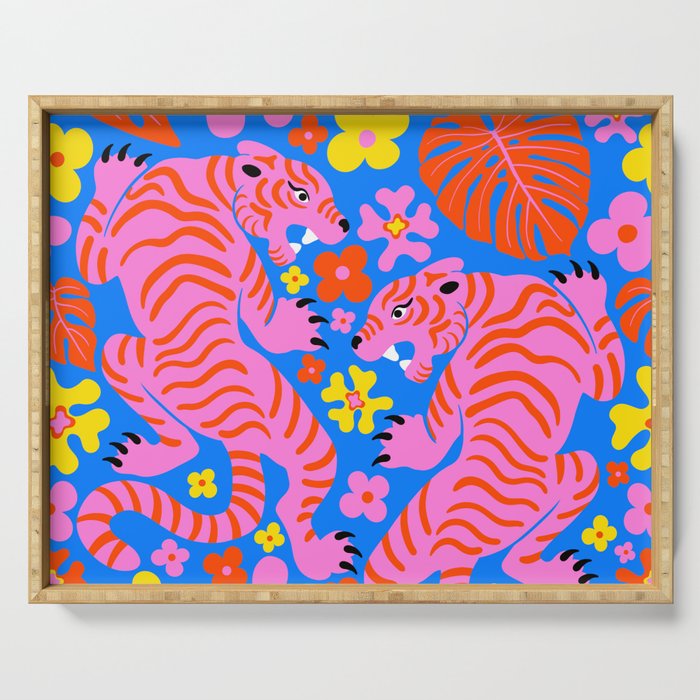 Pink Tigers and Flowers Serving Tray Gallery Image 1