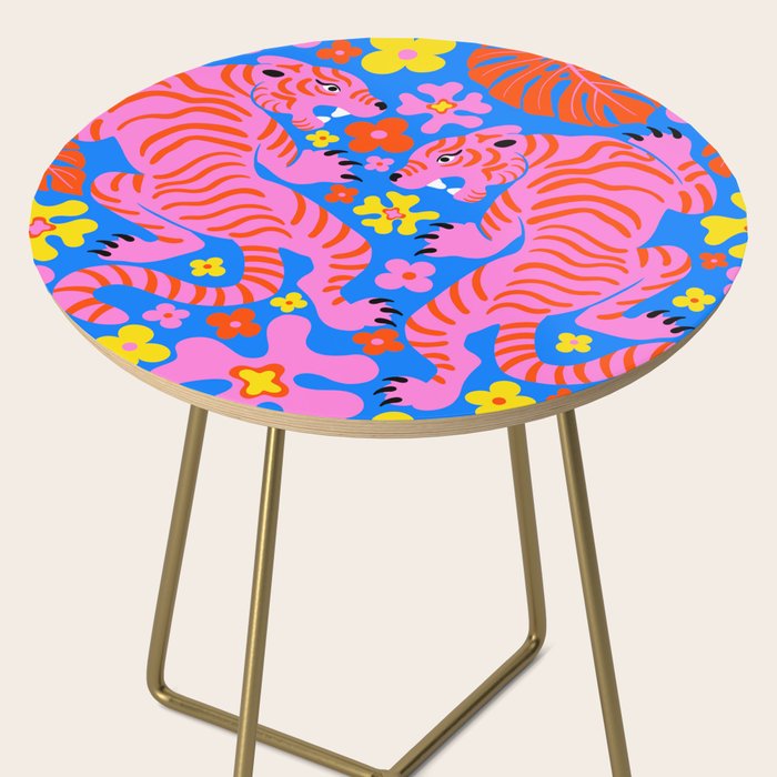 Pink Tigers and Flowers Side Table Gallery Image 2