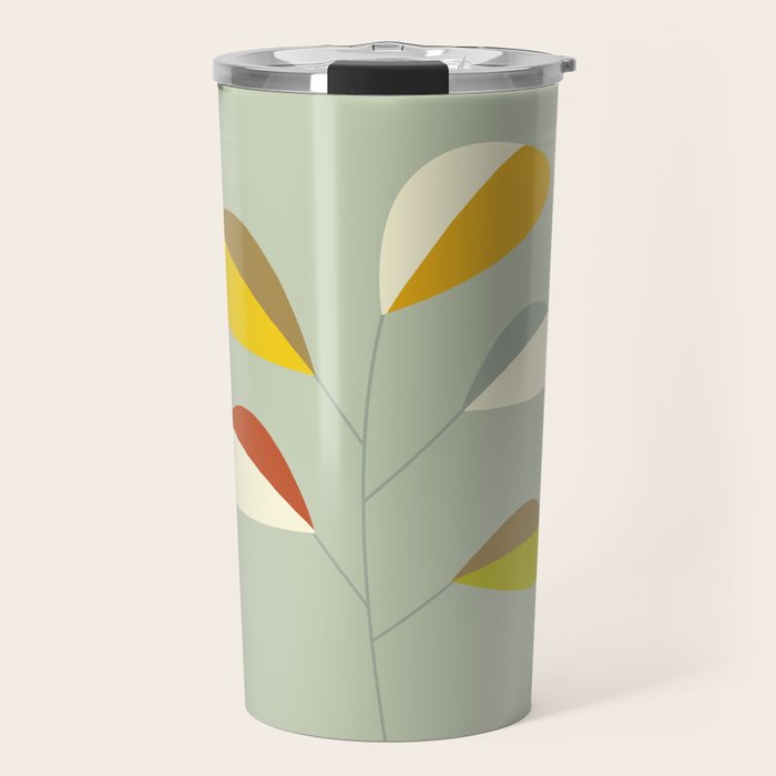 Mid Century Modern Single Leaf Pattern 1. Vintage green Travel Mug Gallery Image 1