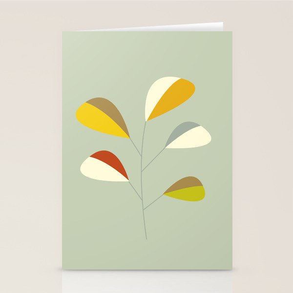 Mid Century Modern Single Leaf Pattern 1. Vintage green Stationery Card Gallery Image 2